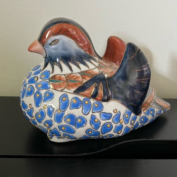 6.5" x 4" Andrea Sadek? Brightly Colored Oriental Painted Ceramic Duck - Picture 1 of 5